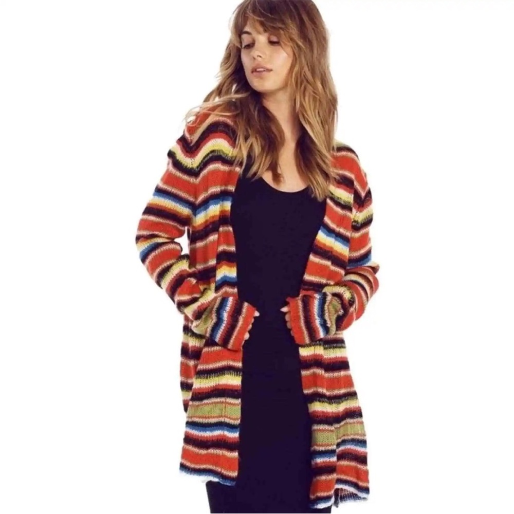 Wildfox white label rainbow stripped knit Mexican blanket cardigan XS